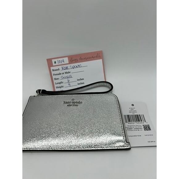 NWT Kate Spade Lucy Metallic Silver Small Leather Zipper Wristlet KJ031 - Picture 9 of 9